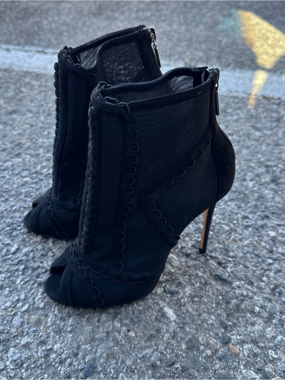 Dolce & Gabbana Black Tulle Stiletto Heels Short Boots Women's Shoes